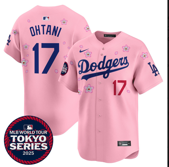 Men Los Angeles Dodgers 17 Ohtani Tokyo Series 2025 pink Limited Stitched Jersey